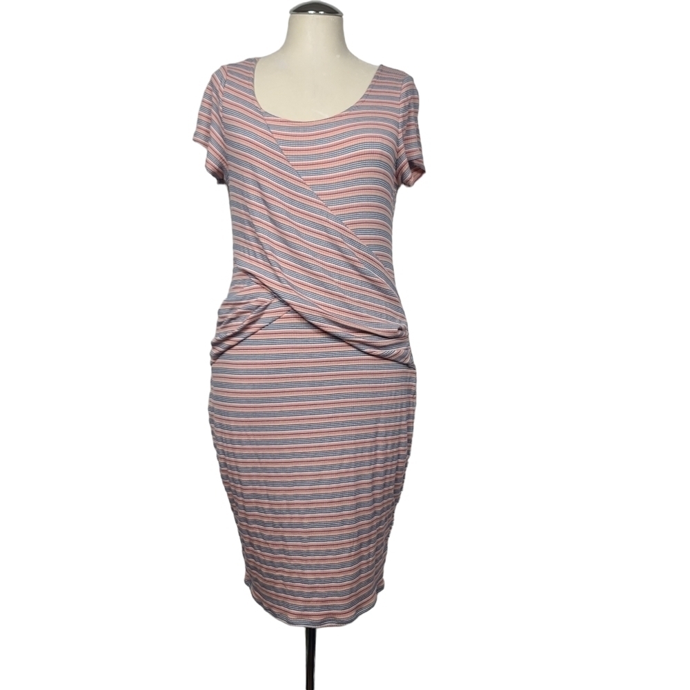 Torrid Multi Striped Ribbed Bodycon Scoop Neck Short Sleeve Dress M